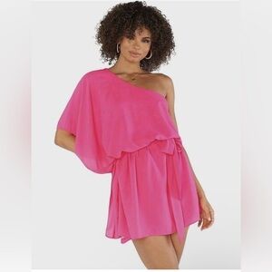 NWT Show Me Your Mumu Trish Dress One Shoulder Mini in Pink Pebble Size XXL
